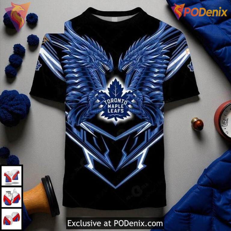 Dragon Design Toronto Maple Leafs Custom Name Hoodie, NHL 3D Hockey Shirt Style - 1
