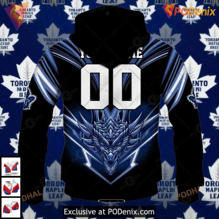 Dragon Design Toronto Maple Leafs Custom Name Hoodie, NHL 3D Hockey Shirt Style - 2