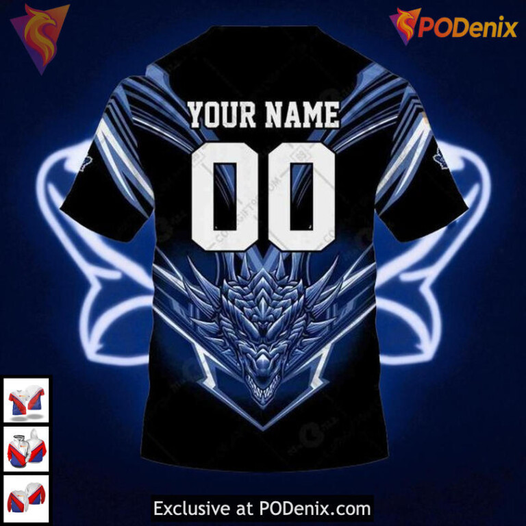 Dragon Design Toronto Maple Leafs Custom Name Hoodie, NHL 3D Hockey Shirt Style - 3