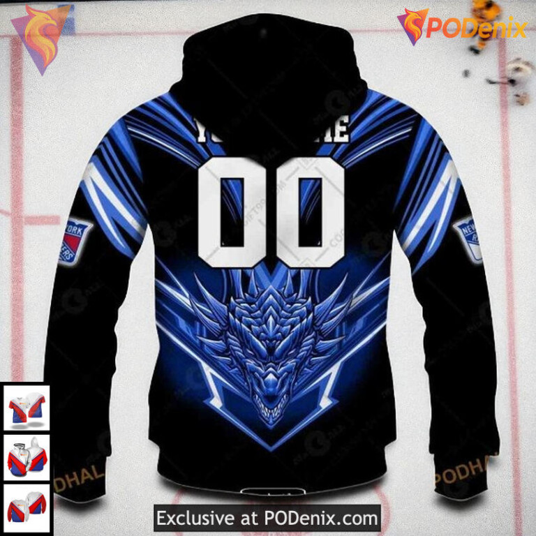Dragon Inspired Style NHL Fans Wear New York Rangers Zip Up Hoodie Custom 3D - 2
