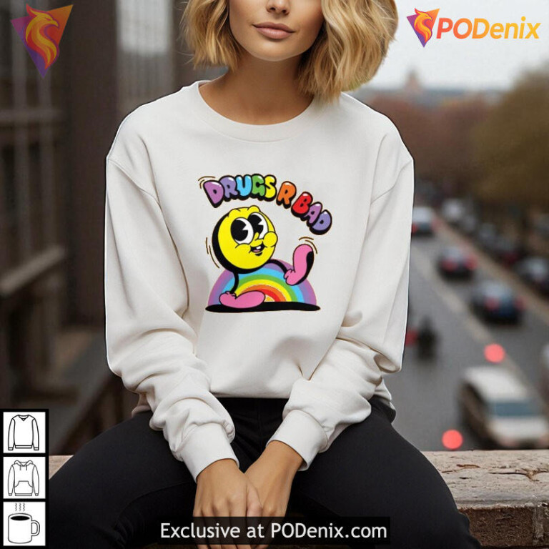 Drugs R Bad Rainbow Graphic Shirt, Colorful Retro Design With Drugs R Bad Quote