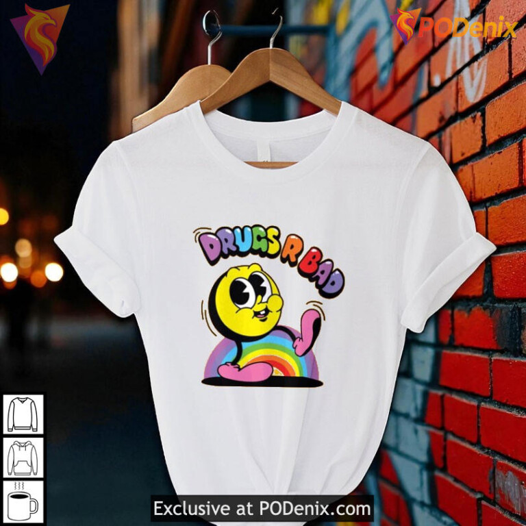Drugs R Bad Rainbow Graphic Shirt, Colorful Retro Design With Drugs R Bad Quote - 1