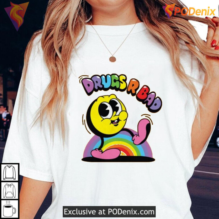 Drugs R Bad Rainbow Graphic Shirt, Colorful Retro Design With Drugs R Bad Quote - 2