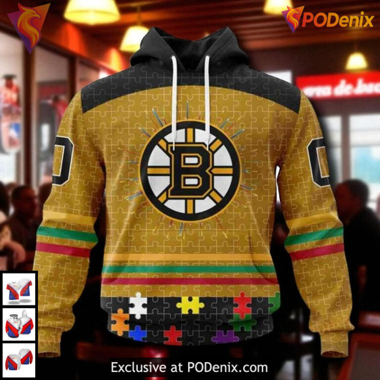Fearless Against Autism Boston Bruins Hoodie 3D Custom NHL Awareness Shirt