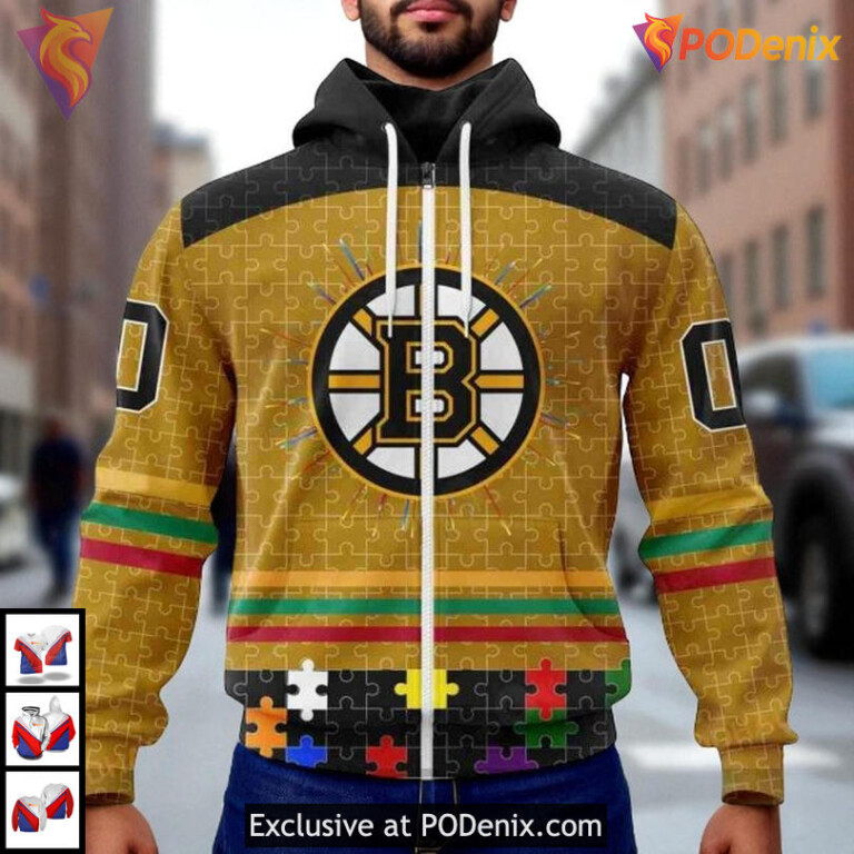 Fearless Against Autism Boston Bruins Hoodie 3D Custom NHL Awareness Shirt - 1