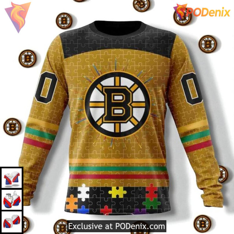 Fearless Against Autism Boston Bruins Hoodie 3D Custom NHL Awareness Shirt - 3