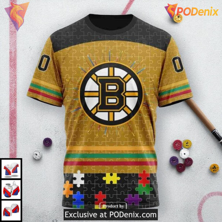 Fearless Against Autism Boston Bruins Hoodie 3D Custom NHL Awareness Shirt - 5