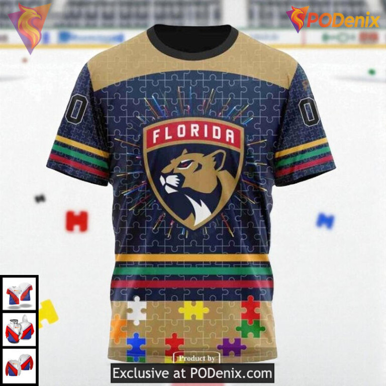 Fearless Against Autism Concept Custom Florida Panthers Mens Hoodie NHL 3D - 3