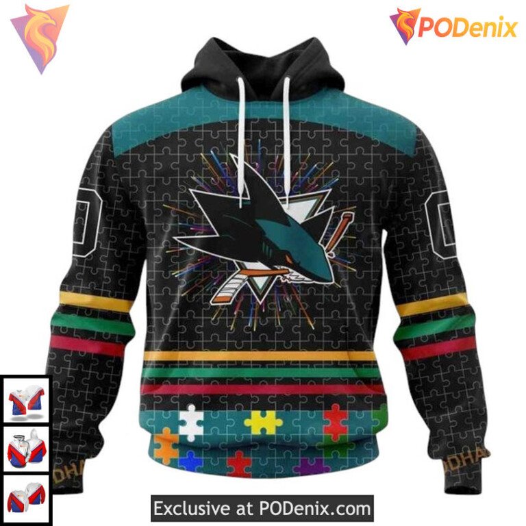 Fearless Against Autism Theme Custom San Jose Sharks Zip Up Hoodie NHL 3D