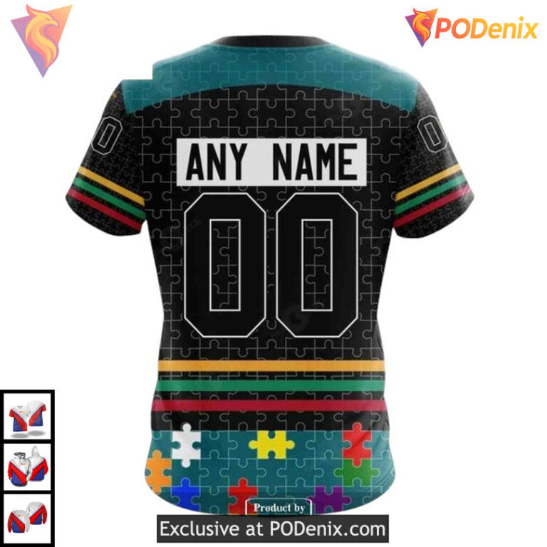 Fearless Against Autism Theme Custom San Jose Sharks Zip Up Hoodie NHL 3D - 3