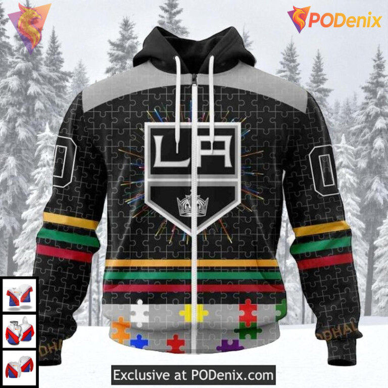 Fearless Against Autism Tribute Custom Number Los Angeles Kings Hoodie NHL 3D - 1