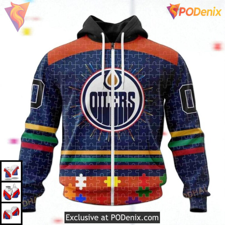 Fearless Against Autism Tribute NHL Edmonton Oilers Kids Hoodie 3D - 1