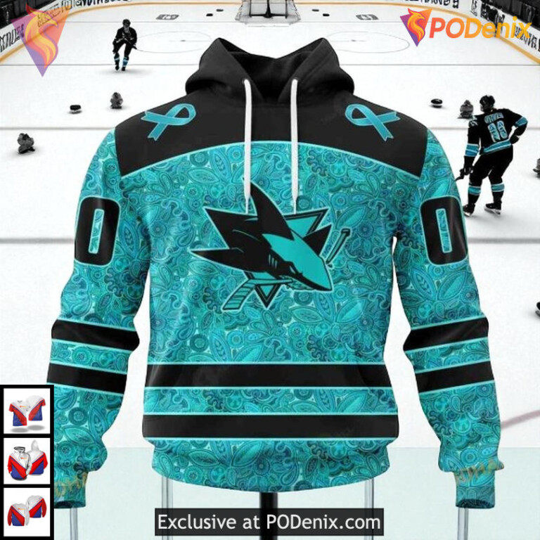 Fight Ovarian Cancer Awareness Custom NHL San Jose Sharks Womens Hoodie 3D