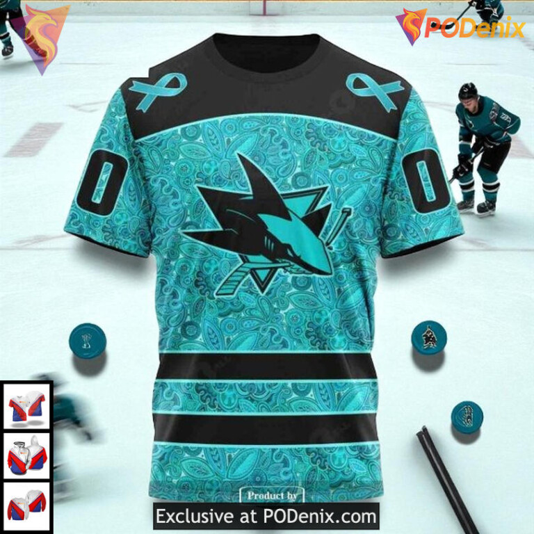 Fight Ovarian Cancer Awareness Custom NHL San Jose Sharks Womens Hoodie 3D - 2