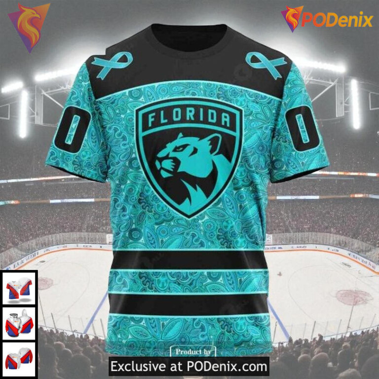Fight Ovarian Cancer Awareness Custom Vintage Florida Panthers Hoodie NHL 3D - 2