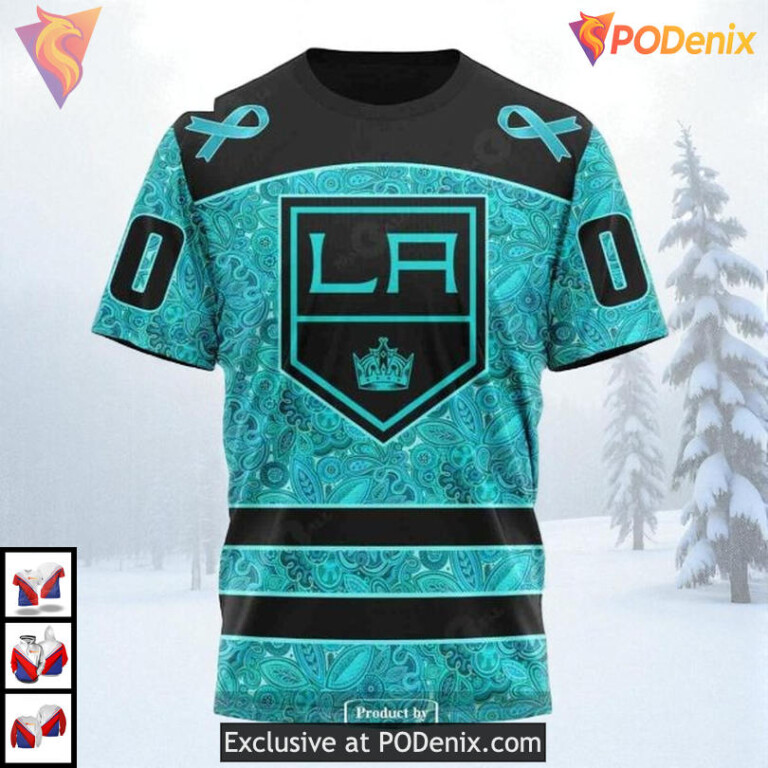 Fight Ovarian Cancer Awareness Custom Vintage Los Angeles Kings Hoodie NHL 3D - 2