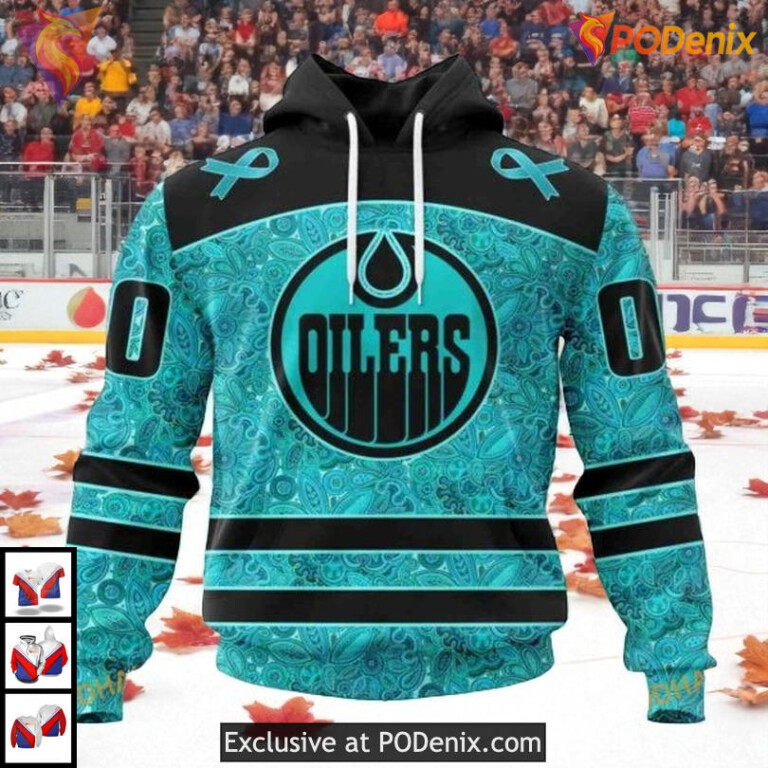 Fight Ovarian Cancer Awareness NHL Custom Number Edmonton Oilers Hoodie 3D