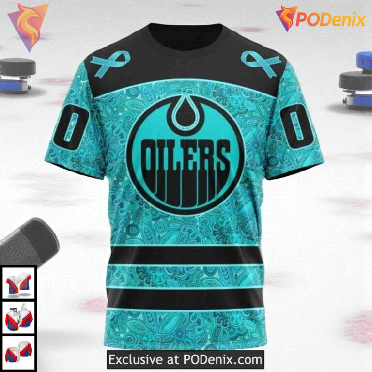 Fight Ovarian Cancer Awareness NHL Custom Number Edmonton Oilers Hoodie 3D - 2