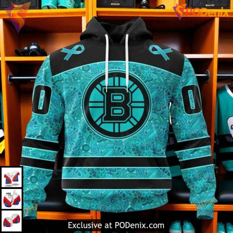 Fight Ovarian Cancer Boston Bruins Hoodie 3D Custom NHL Awareness Shirt Edition