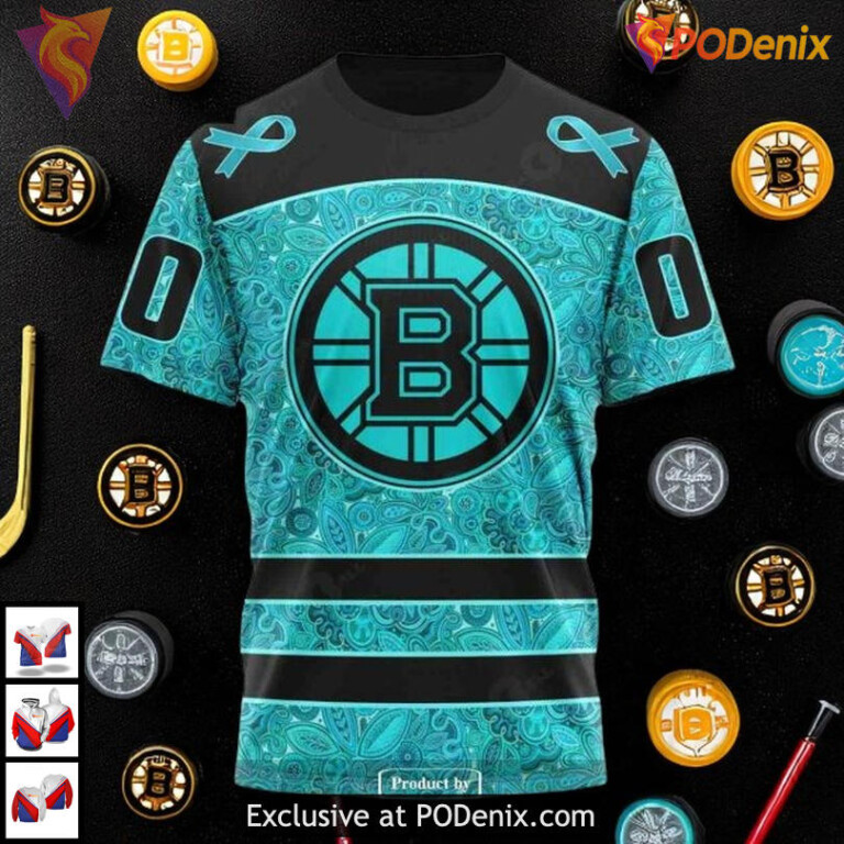 Fight Ovarian Cancer Boston Bruins Hoodie 3D Custom NHL Awareness Shirt Edition - 2