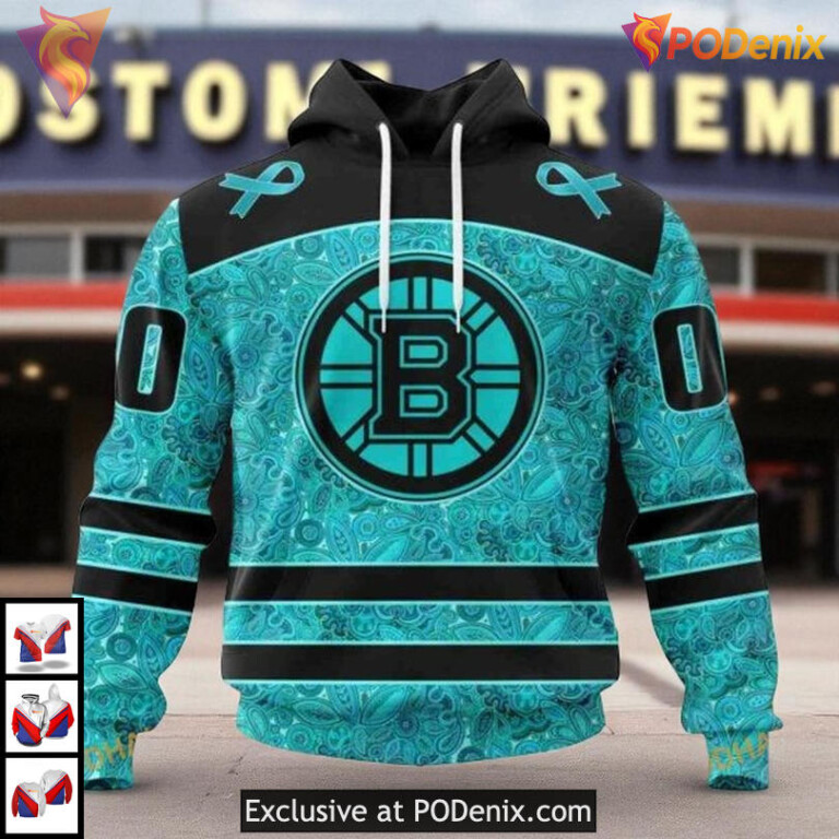 Fight Ovarian Cancer NHL Boston Bruins Hoodie 3D Awareness Support Concept