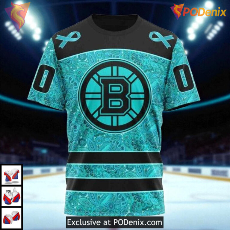 Fight Ovarian Cancer NHL Boston Bruins Hoodie 3D Awareness Support Concept - 2