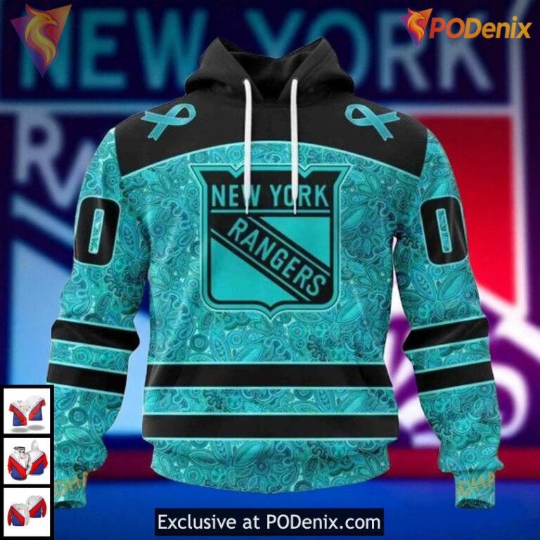 Fight Ovarian Cancer Retro New York Rangers Hoodie, Custom NHL 3D Shirt