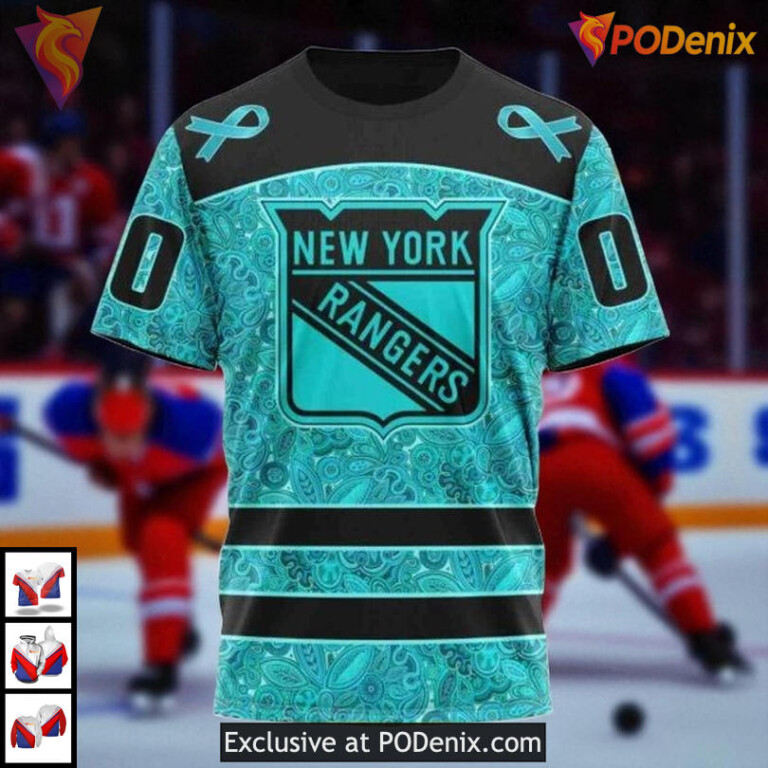 Fight Ovarian Cancer Retro New York Rangers Hoodie, Custom NHL 3D Shirt - 2