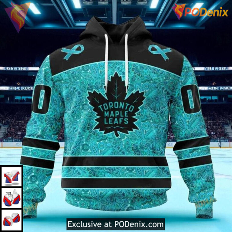 Fight Ovarian Cancer Toronto Maple Leafs Custom Number Hoodie, NHL 3D Awareness