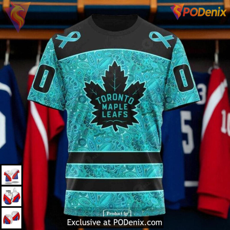 Fight Ovarian Cancer Toronto Maple Leafs Custom Number Hoodie, NHL 3D Awareness - 2