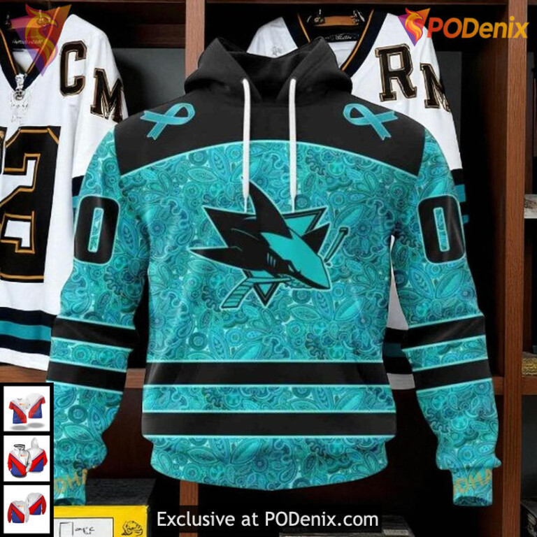 Fight Ovarian Cancer Tribute Design Custom San Jose Sharks Zip Up Hoodie 3D