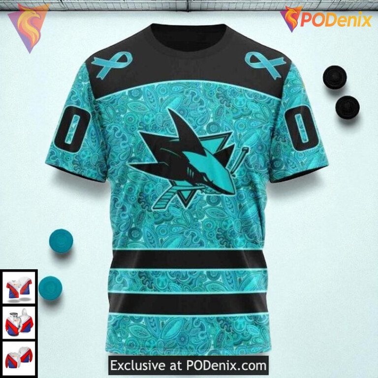 Fight Ovarian Cancer Tribute Design Custom San Jose Sharks Zip Up Hoodie 3D - 2