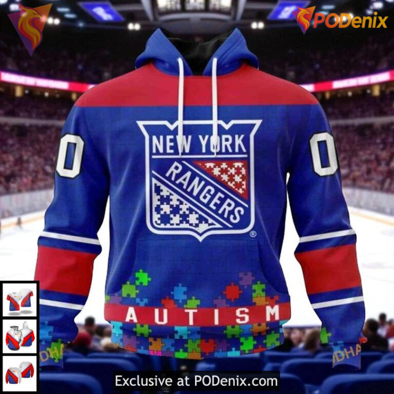 Fights Against Autism Custom Hockey New York Rangers Christmas Hoodie 3D