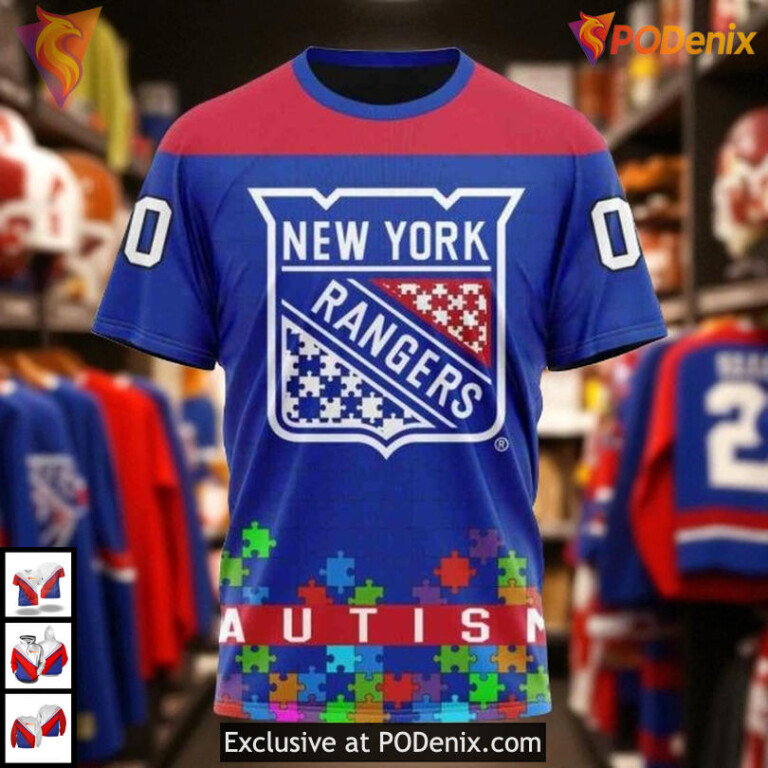 Fights Against Autism Custom Hockey New York Rangers Christmas Hoodie 3D - 2
