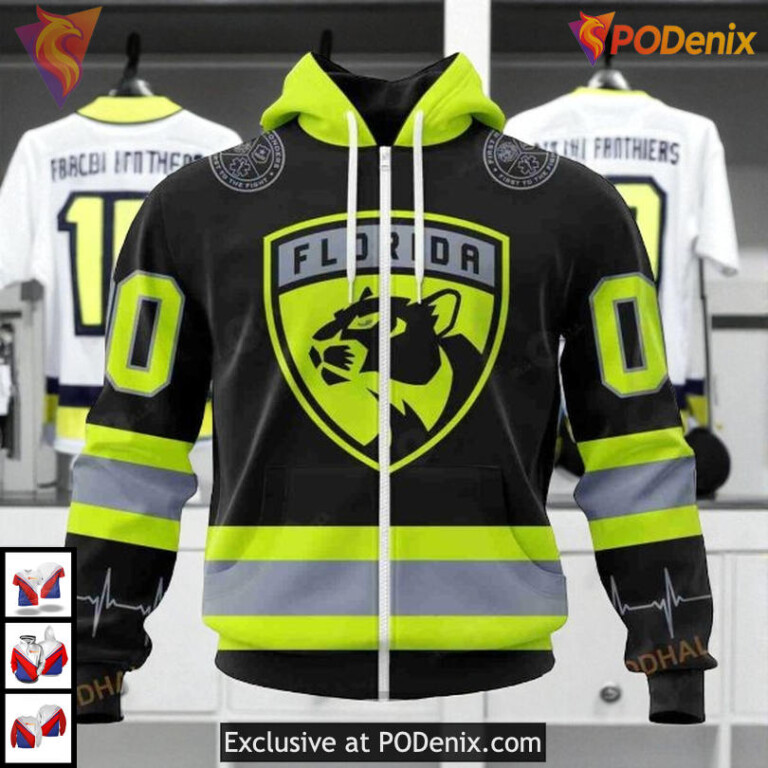 Firefighter Uniform Tribute Custom Florida Panthers Pullover Hoodie NHL 3D - 1