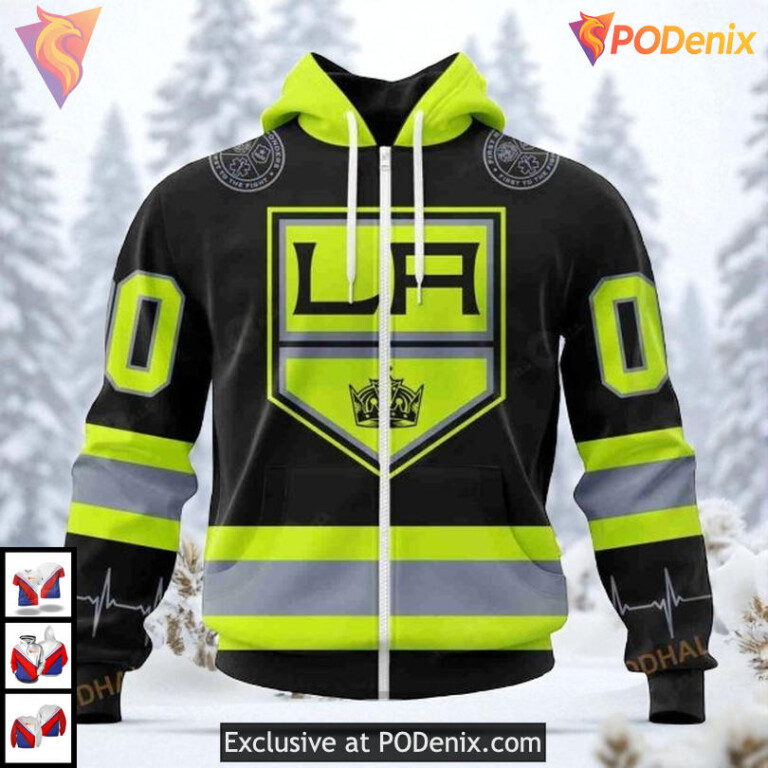 Firefighter Uniform Tribute Design Custom Los Angeles Kings Sweatshirt Hoodie NHL 3D - 1