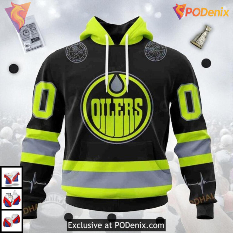 Firefighter Uniform Tribute Design NHL Edmonton Oilers Full Print Hoodie 3D