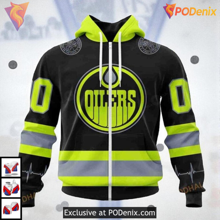 Firefighter Uniform Tribute Design NHL Edmonton Oilers Full Print Hoodie 3D - 1