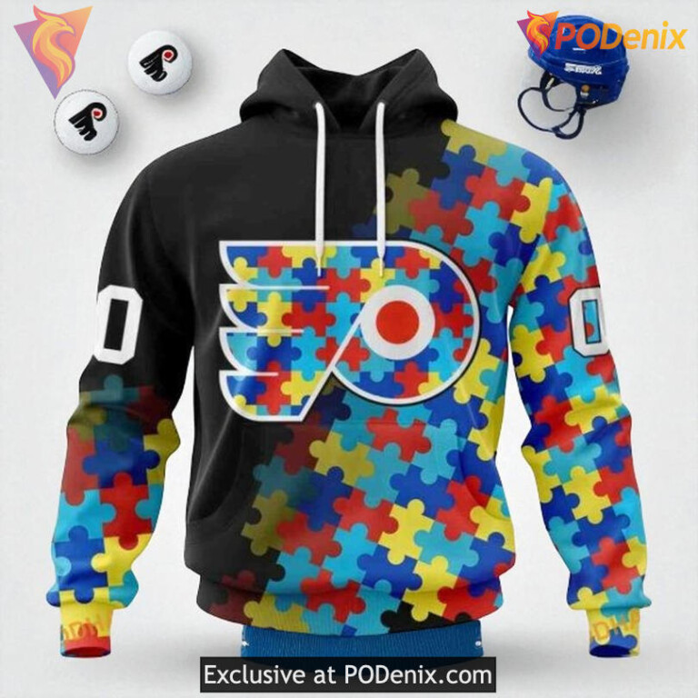 Flyers Custom 3D Hoodie, Black Autism Awareness NHL Special Design