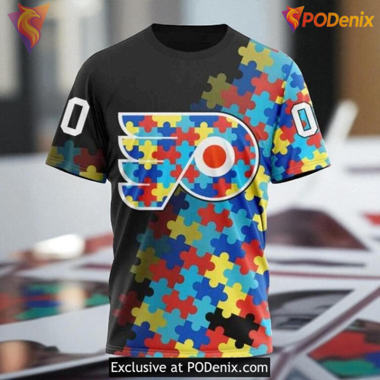 Flyers Custom 3D Hoodie, Black Autism Awareness NHL Special Design - 2