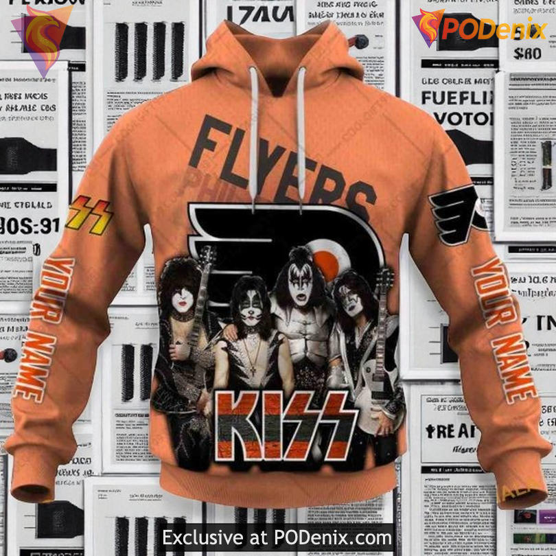 Flyers Custom 3D Hoodie, Kiss Band Style NHL Graphic Design 2025