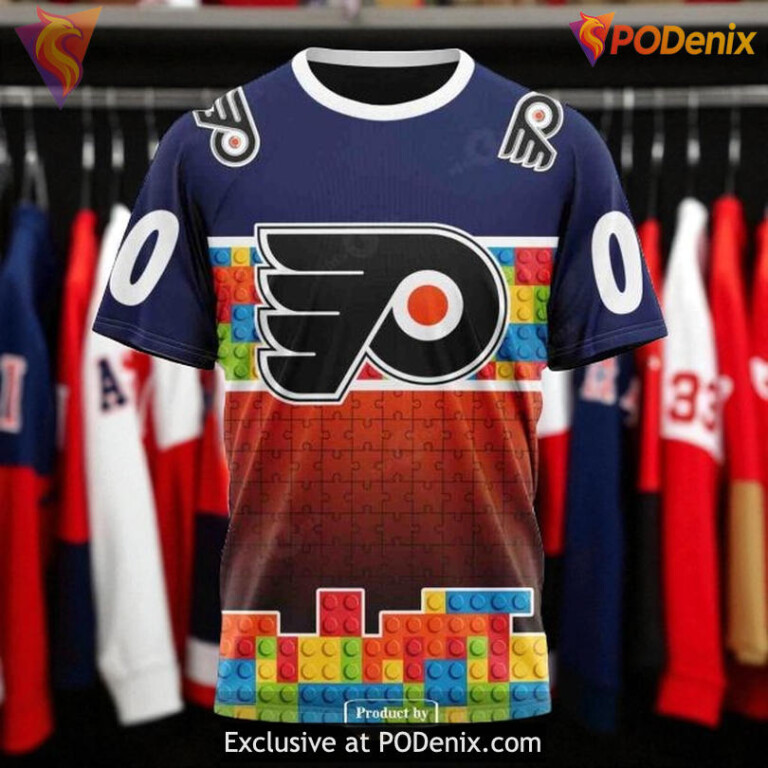 Flyers Custom 3D Hoodie, Puzzle Gradient Full Color NHL Concept - 2