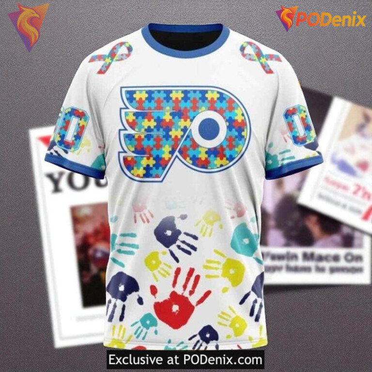 Flyers Full Print Hoodie 3D, Autism Awareness Custom NHL Graphic Design - 2