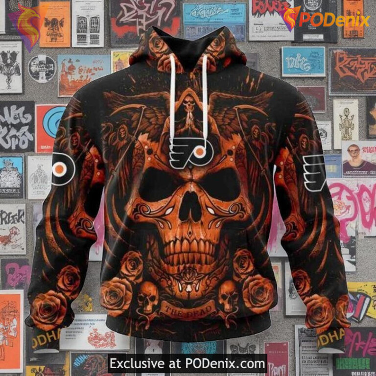 Flyers Full Print Hoodie 3D, Skull Art Custom NHL Graphic Pullover