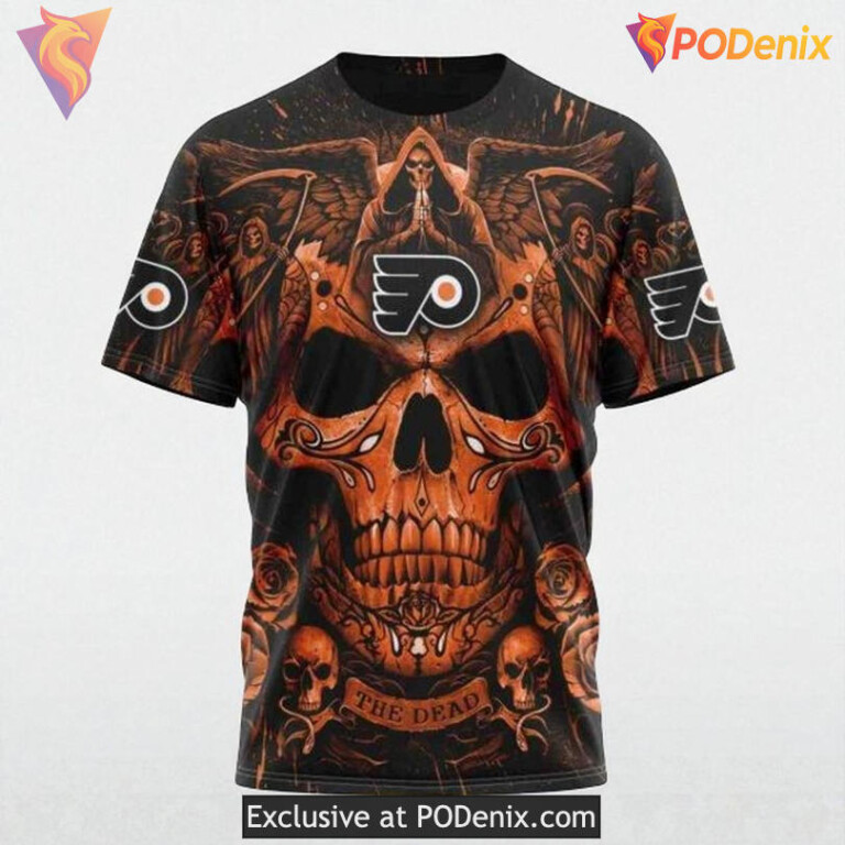 Flyers Full Print Hoodie 3D, Skull Art Custom NHL Graphic Pullover - 2