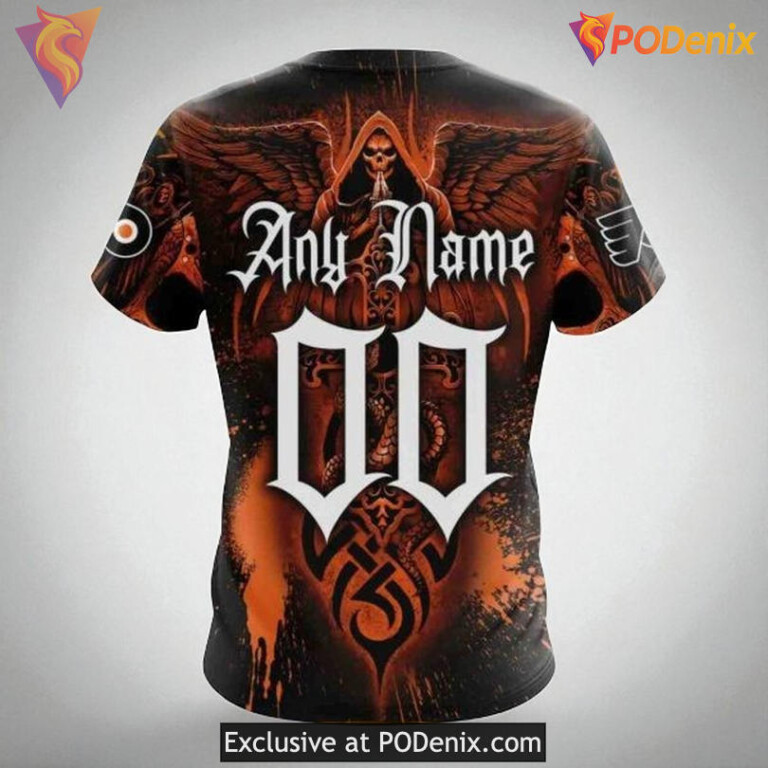 Flyers Full Print Hoodie 3D, Skull Art Custom NHL Graphic Pullover - 3