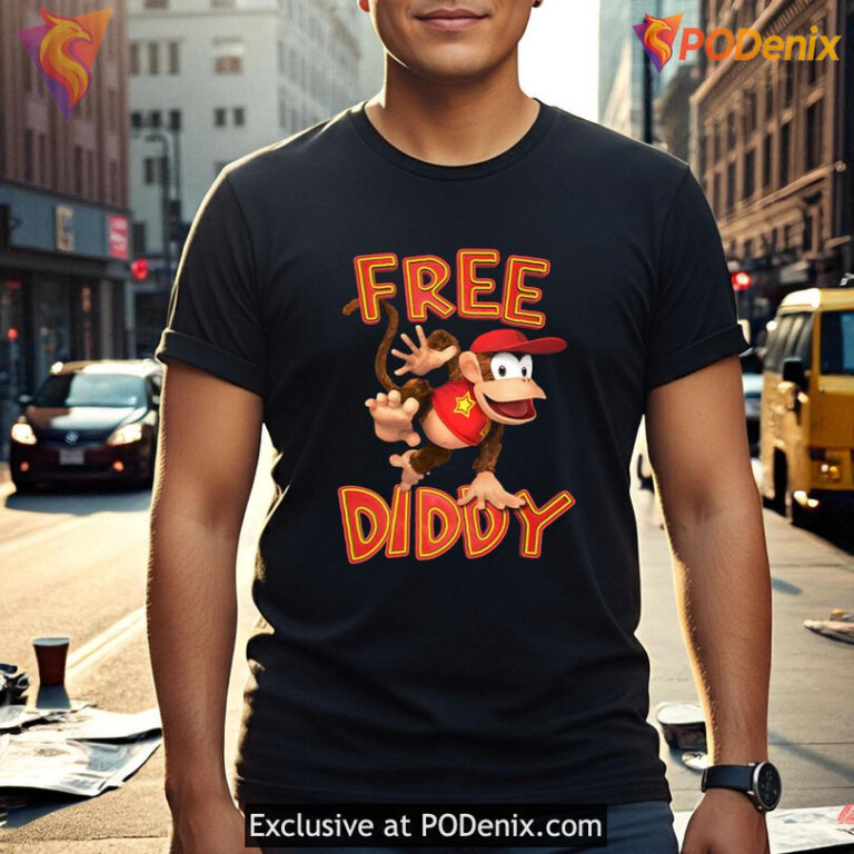 Free Diddy Shirt funny monkey graphic, retro gaming inspired design - 1