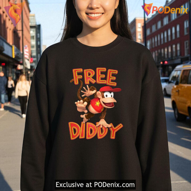 Free Diddy Shirt funny monkey graphic, retro gaming inspired design - 2