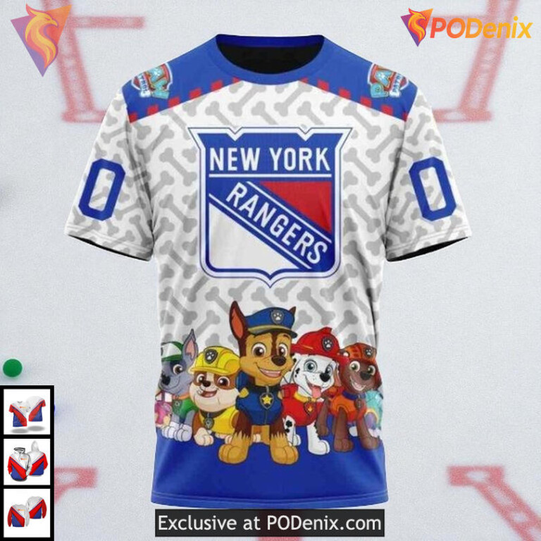 Fun Paw Patrol Cartoon Edition With A Vintage New York Rangers Hoodie Custom 3D - 2