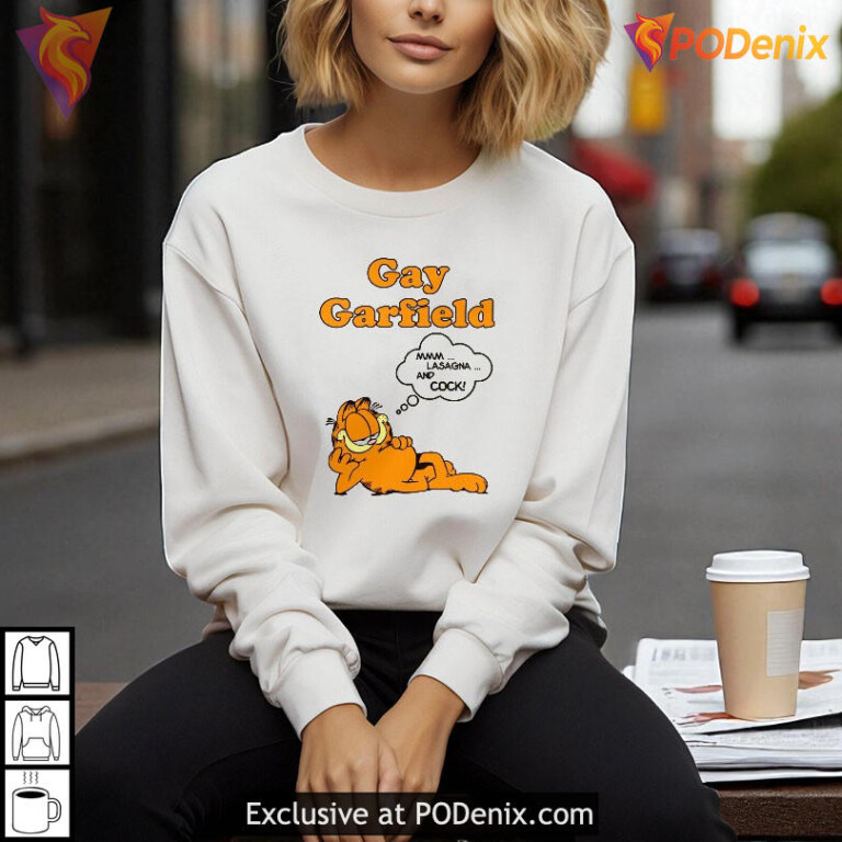 Gay Garfield funny meme shirt, retro comic design with lasagna and cock quote